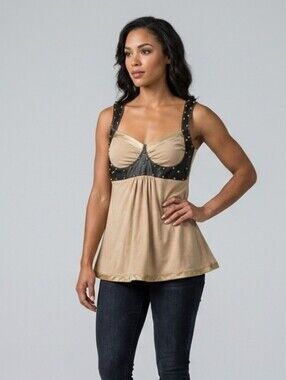 dh NEW YORK Beige Camisole with Black Studded Straps
